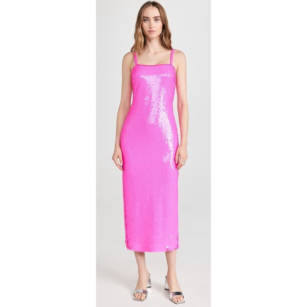 SAYLOR Tuckernuck Barbie Hot Pink Sequin Farren Fitted Sleeveless Midi Dress